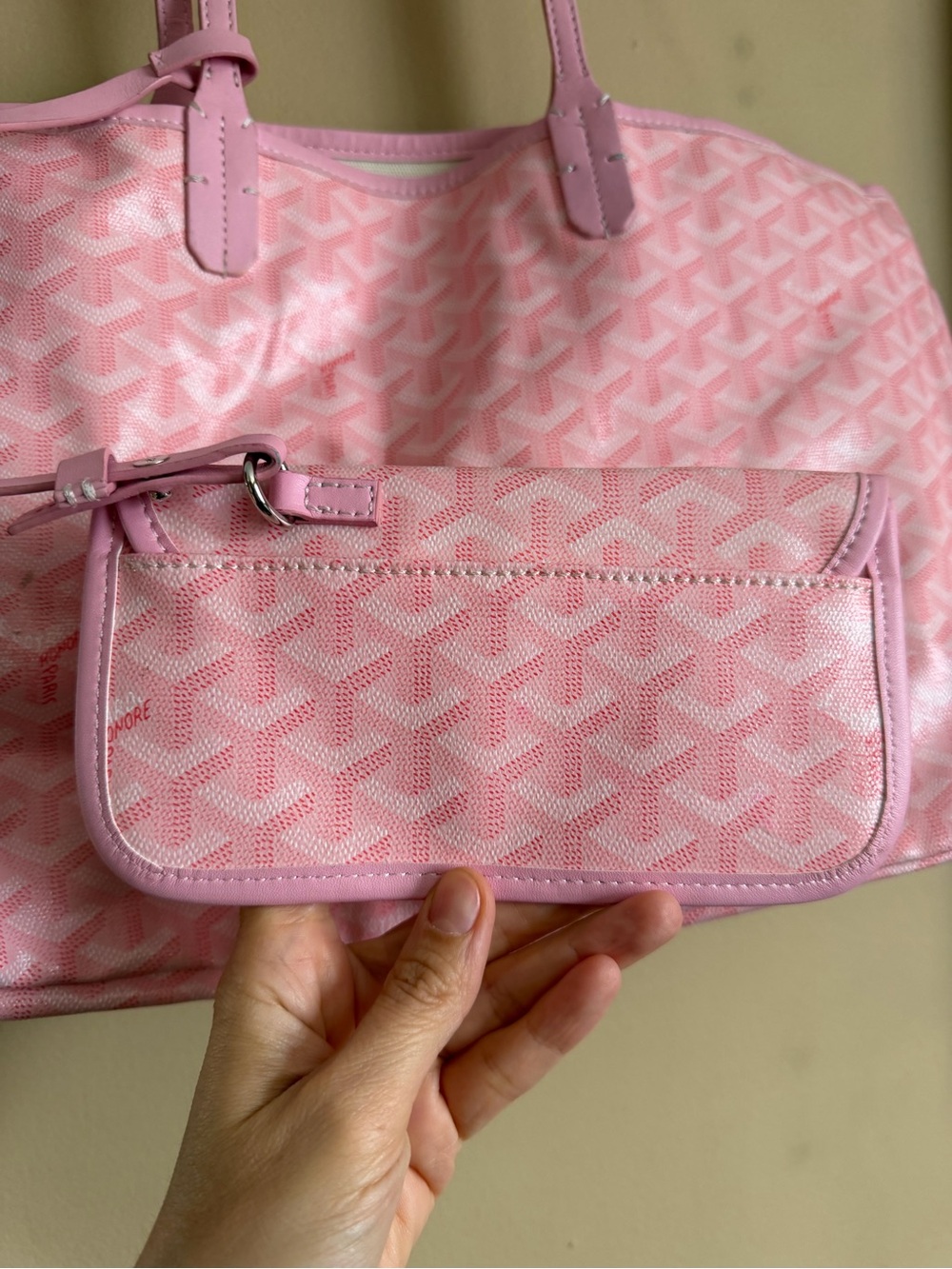 Pink Chevron Tote with Pouch - Picture 9 of 12